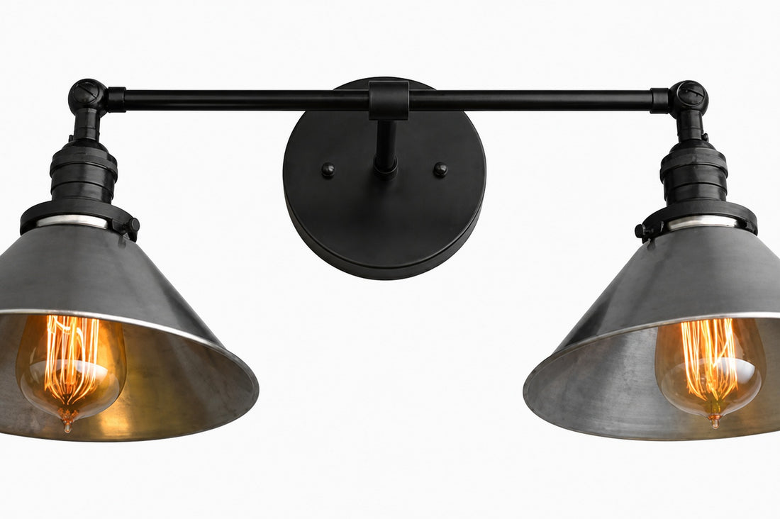 Conique Metal Industrial Wall Sconce with Dual Cone Shades - Vintage Metal Finish