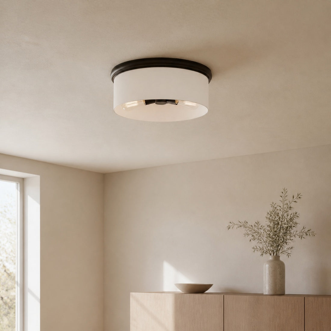 Roven Flush Mount Ceiling Lamp with Opal Glass Dome - Sleek Design for Bedroom and Living Room