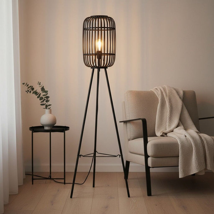 Yumeko Natural Woven Floor Lamp – Modern Scandi Bamboo Shade Standing Lamp for Bedrooms or Living Rooms