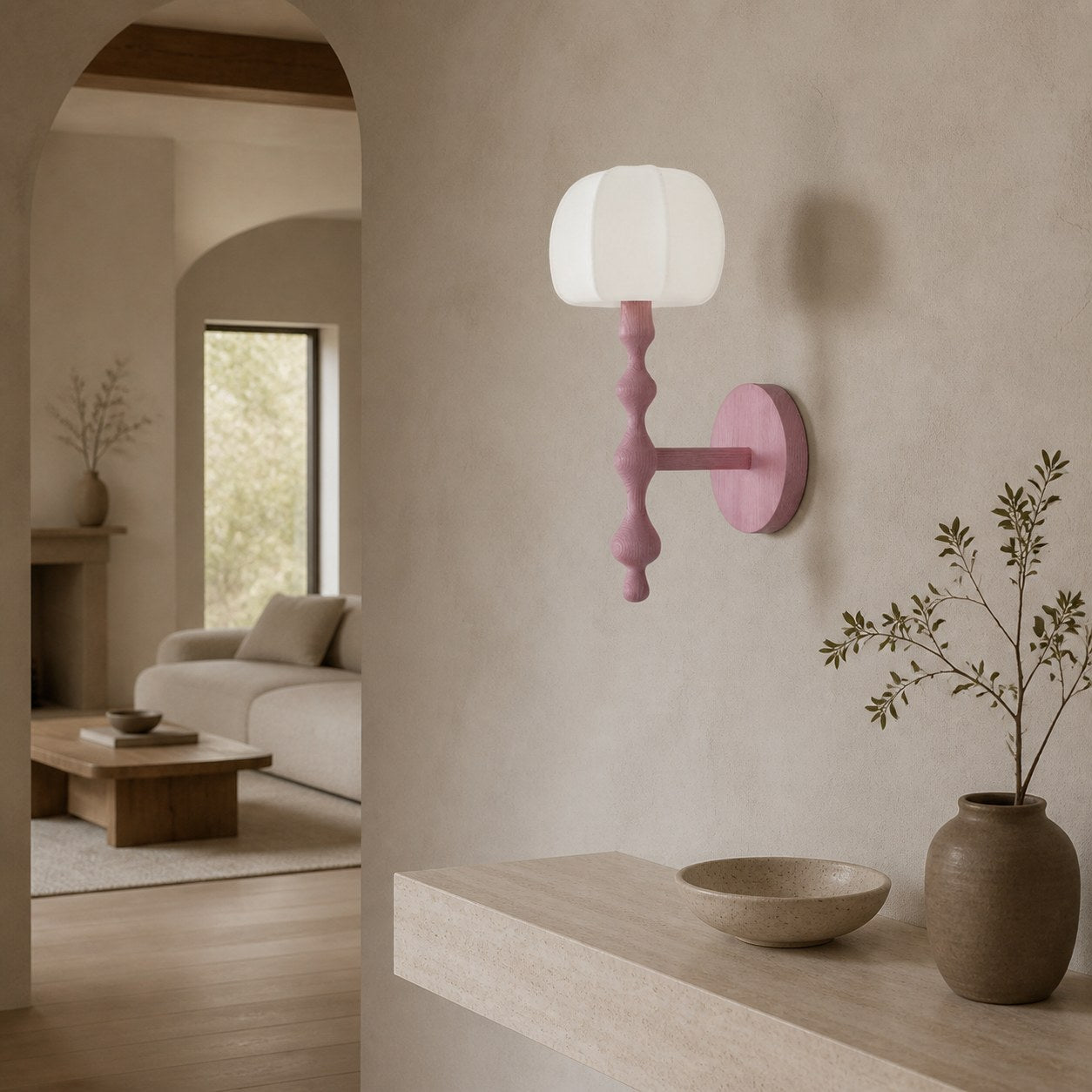 Savara Modern Curved Base Wall Light – Soft Diffused Fabric Shade for Hallways and Living Rooms