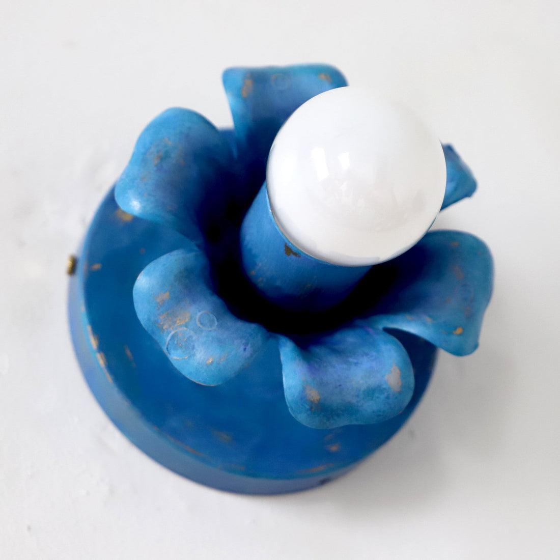 Aged Blue Wall Sconce - Brass Flower Accent Lighting for Bathroom & Hallway