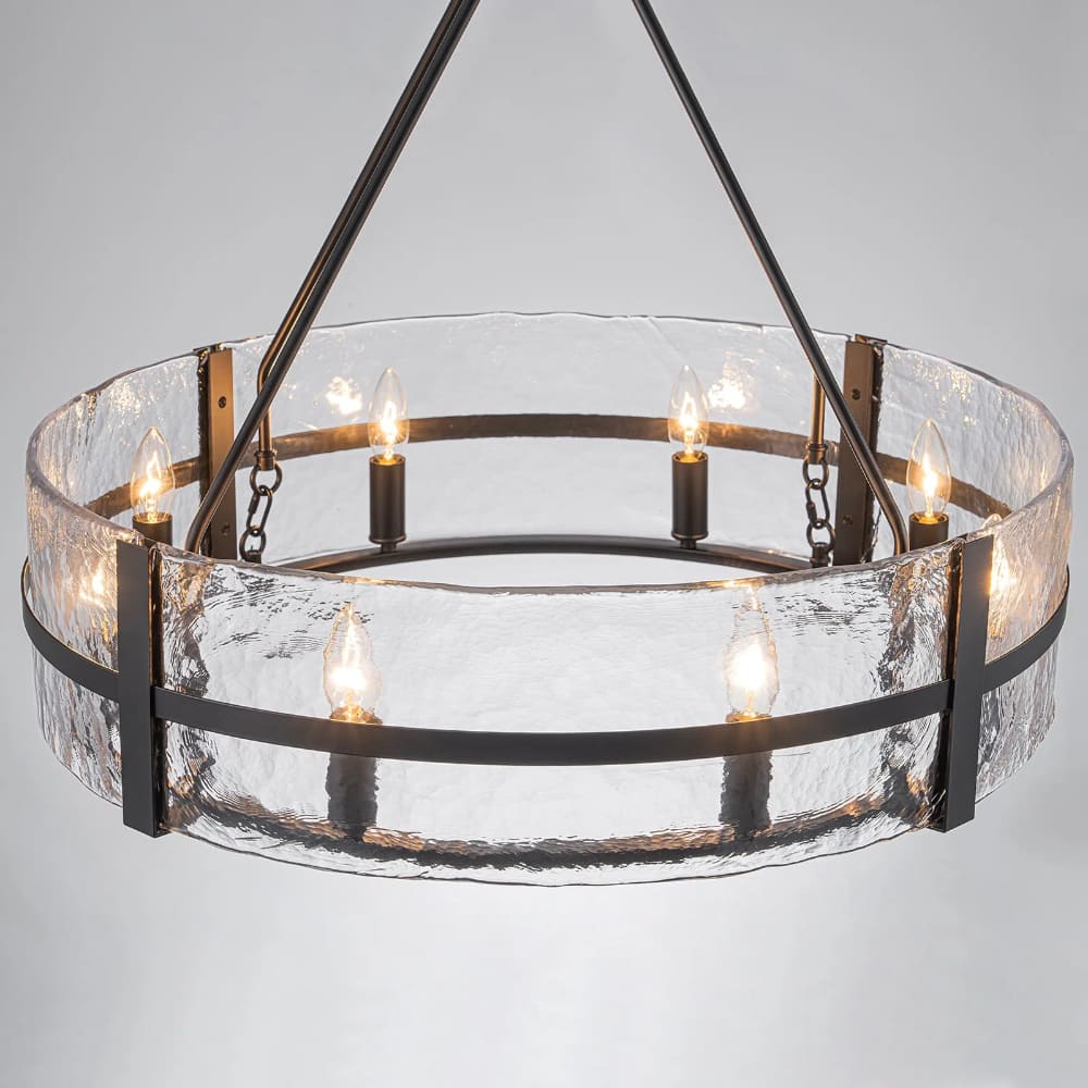 Modern Wide Drum Pendant Lamp – Clear Glass Chandelier For Living Room