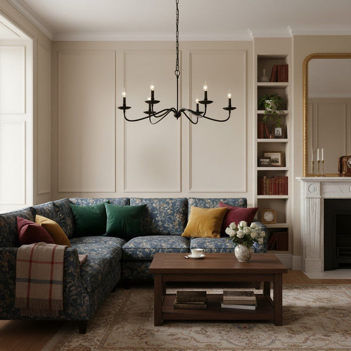 Reticula Open Iron Frame Chandelier - Indoor and Outdoor Hanging Light for Dining Room Living Room Entry