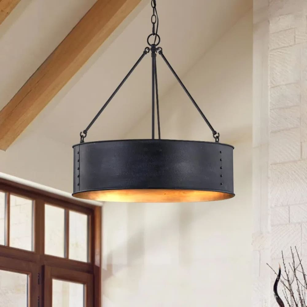 Industrial Black Drum Pendant Light - Metal Pendant For Dinning Room