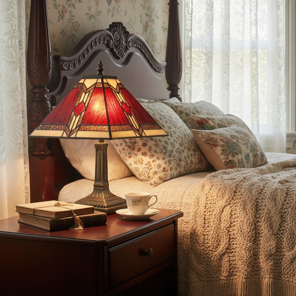 TiffStar Stained Glass Table Lamp – Vintage Style Stained Glass Suitable for Bedrooms and Living Rooms