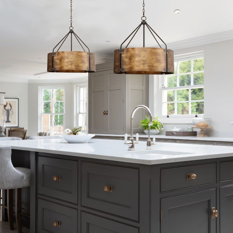 Industrial Bronze Drum Pendant Light – Rustic Metal 4 - Light Chandelier