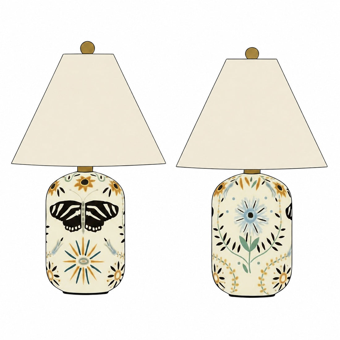 Ceruna Ceramic Table Lamp - Tapered Linen Shade Wax Resist for Bedroom
