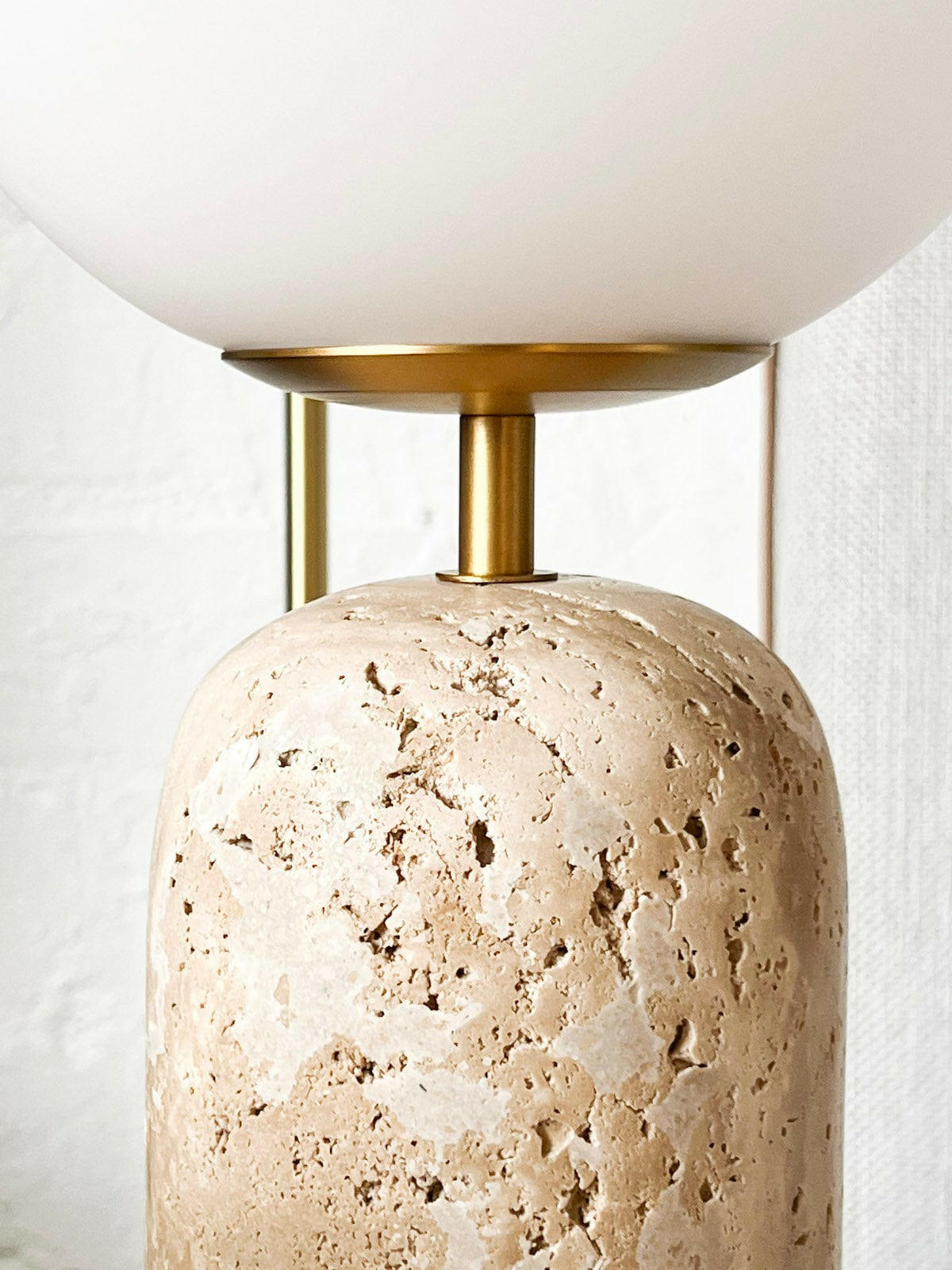 Modern Minimalist Travertine Base Glass Orb Table Lamp