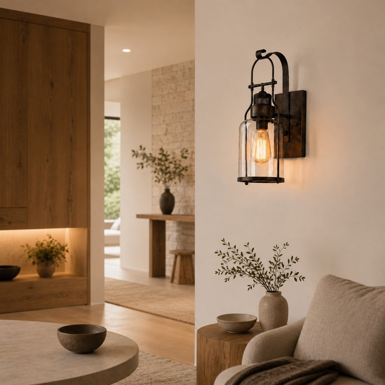 Ivoran Industrial Cylinder Wall Sconce - Glass Shade Design, Modern Wall Lighting U12