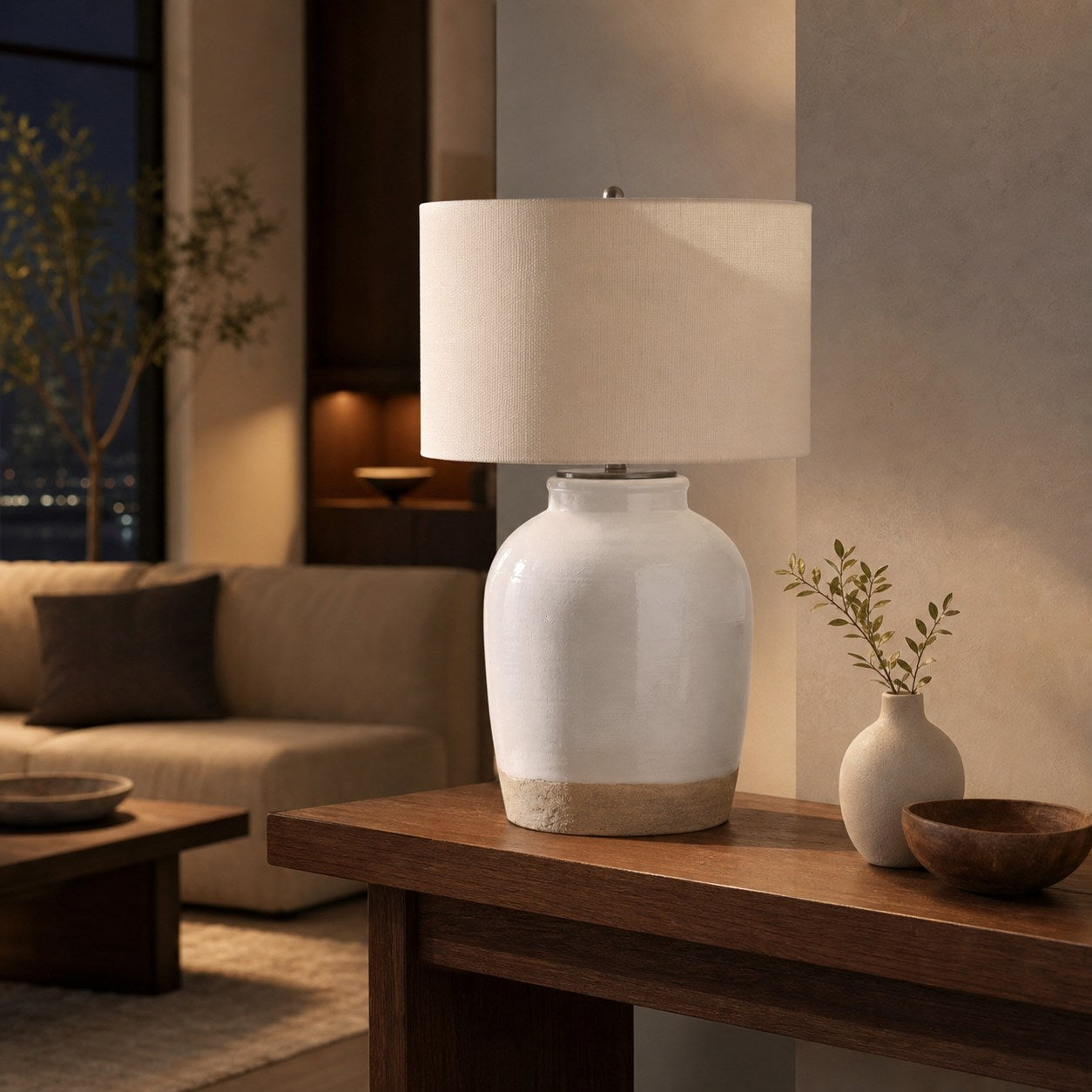 Mello Contemporary Table Lamp - Textured Ceramic Base for Living Room and Office
