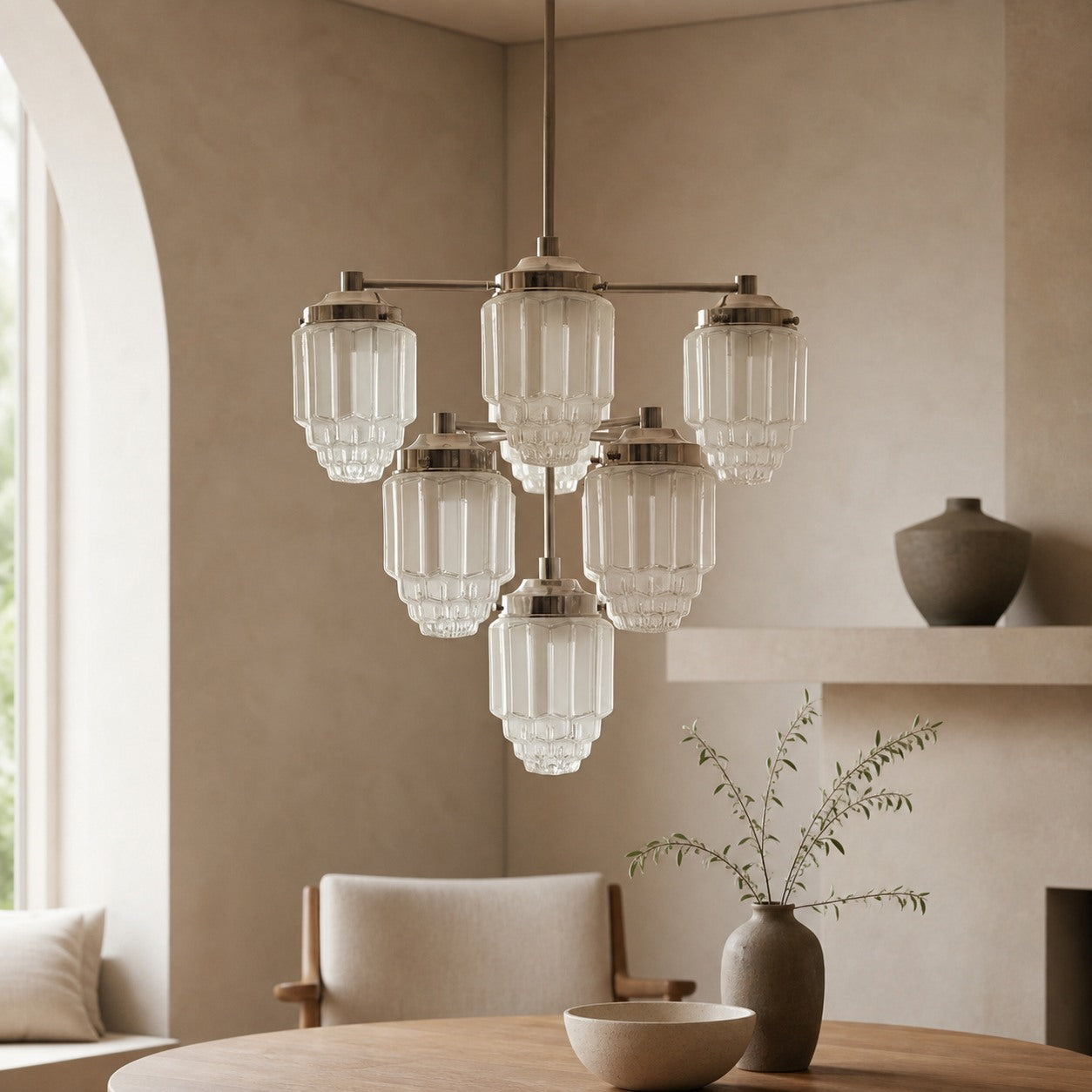 Tierlux Glass Textured Brass Chandelier – Timeless Lighting with Style