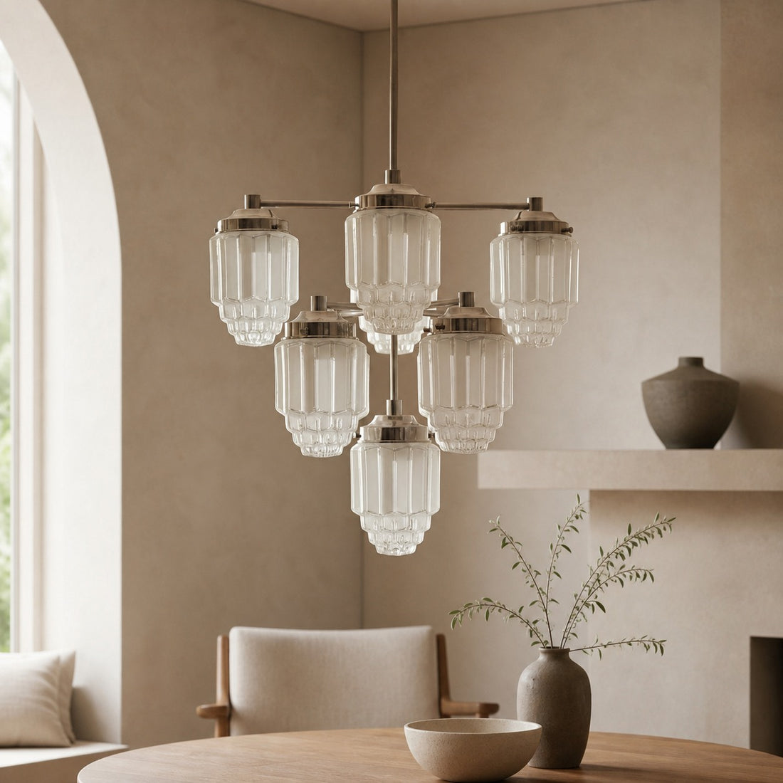 Tierlux Glass Textured Brass Chandelier – Timeless Lighting with Style