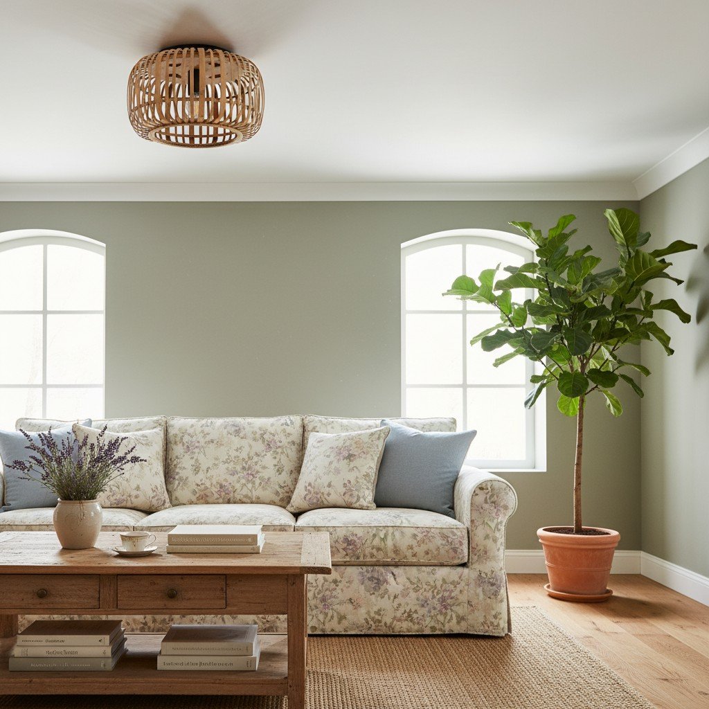 Yumeko Natural Bamboo Flush Ceiling Light - Organic Cage Design Sustainable for Living Room