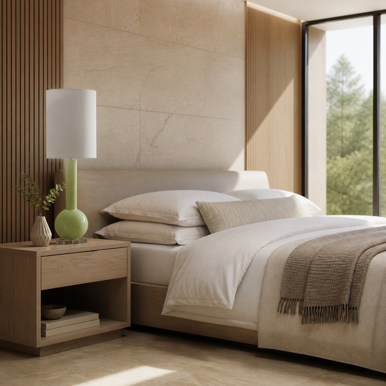 Savara Minimalist Table Lamp - Clean Glass Form with Fabric Shade for Bedrooms