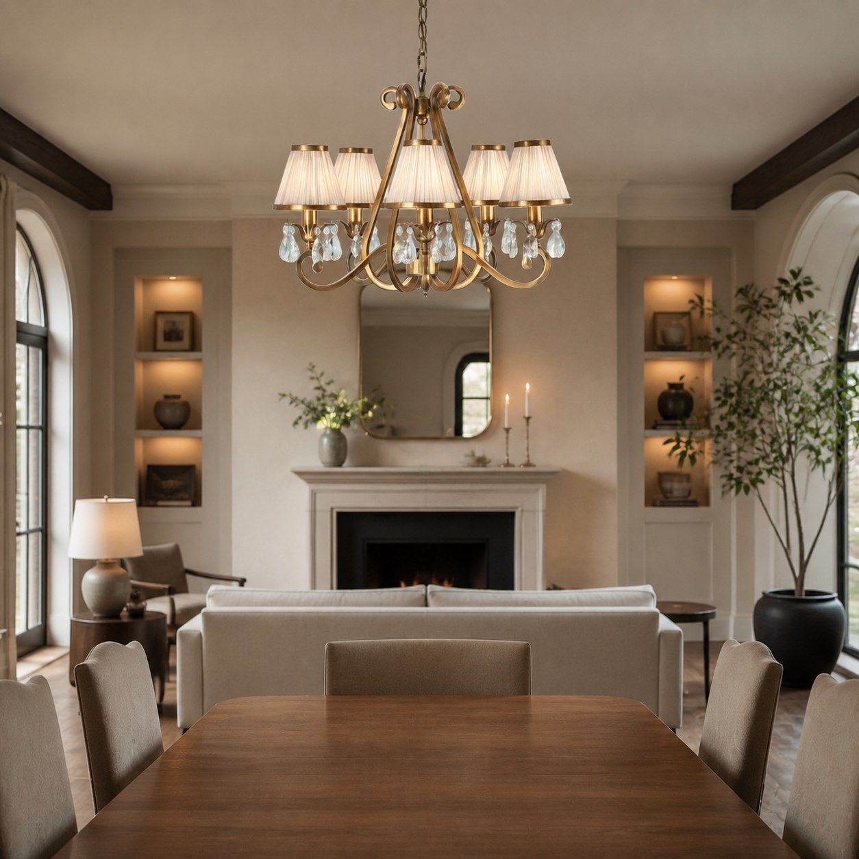 Talonis Multi-light Fabric Chandelier - Elegant Metal Curved Arms for Dining and Living