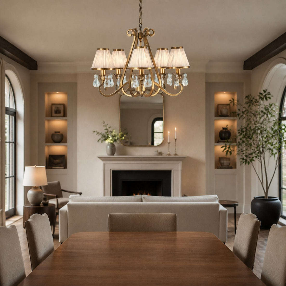 Talonis Multi-light Fabric Chandelier - Elegant Metal Curved Arms for Dining and Living