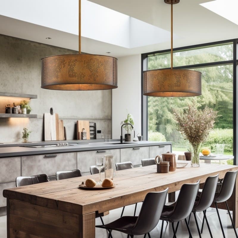 Black Metal Drum Pendant Lamp - Industrial 4 - Light Chandelier