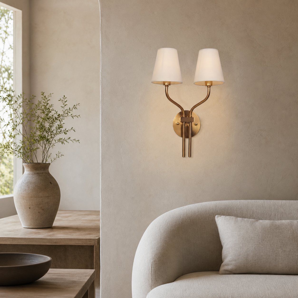Hotel Inspired Gold Plated Dual Head Wall Lamp for Bedroom