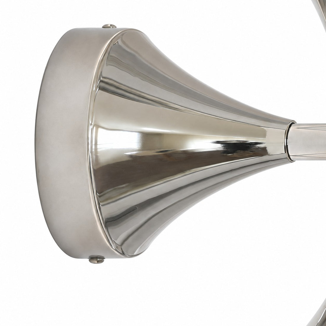 Polished chrome wall plate and arm connection detail