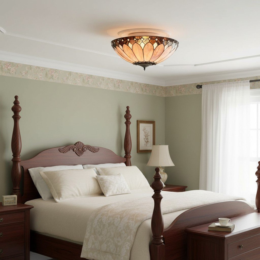 TF Brooklyn Tiffany Glass Flush Mount Ceiling Light - Art Deco Design for Hallway or Living Room