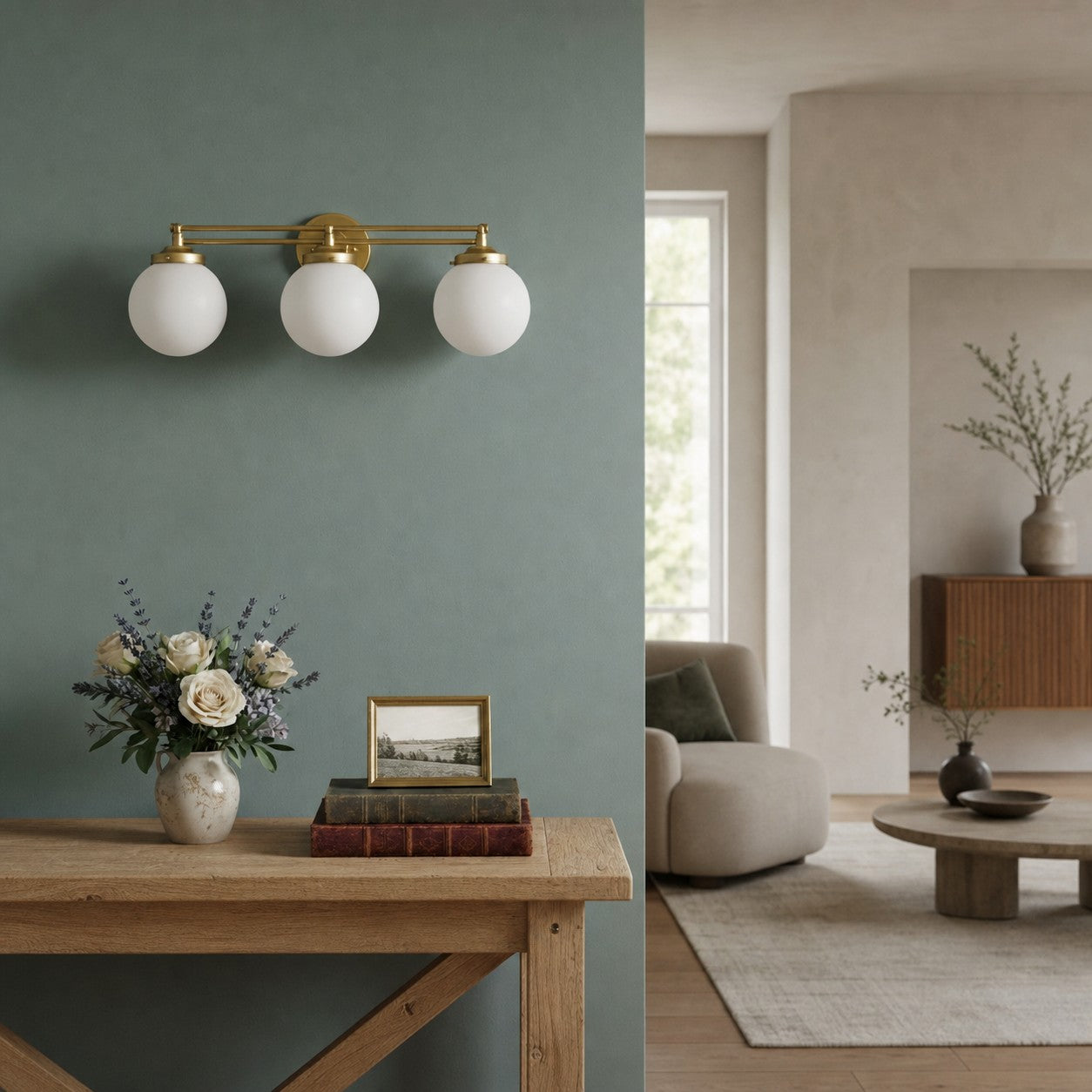 Glorica Glass Contemporary Vanity Light - 3 Light Globe Bathroom Fixture Opal Glass