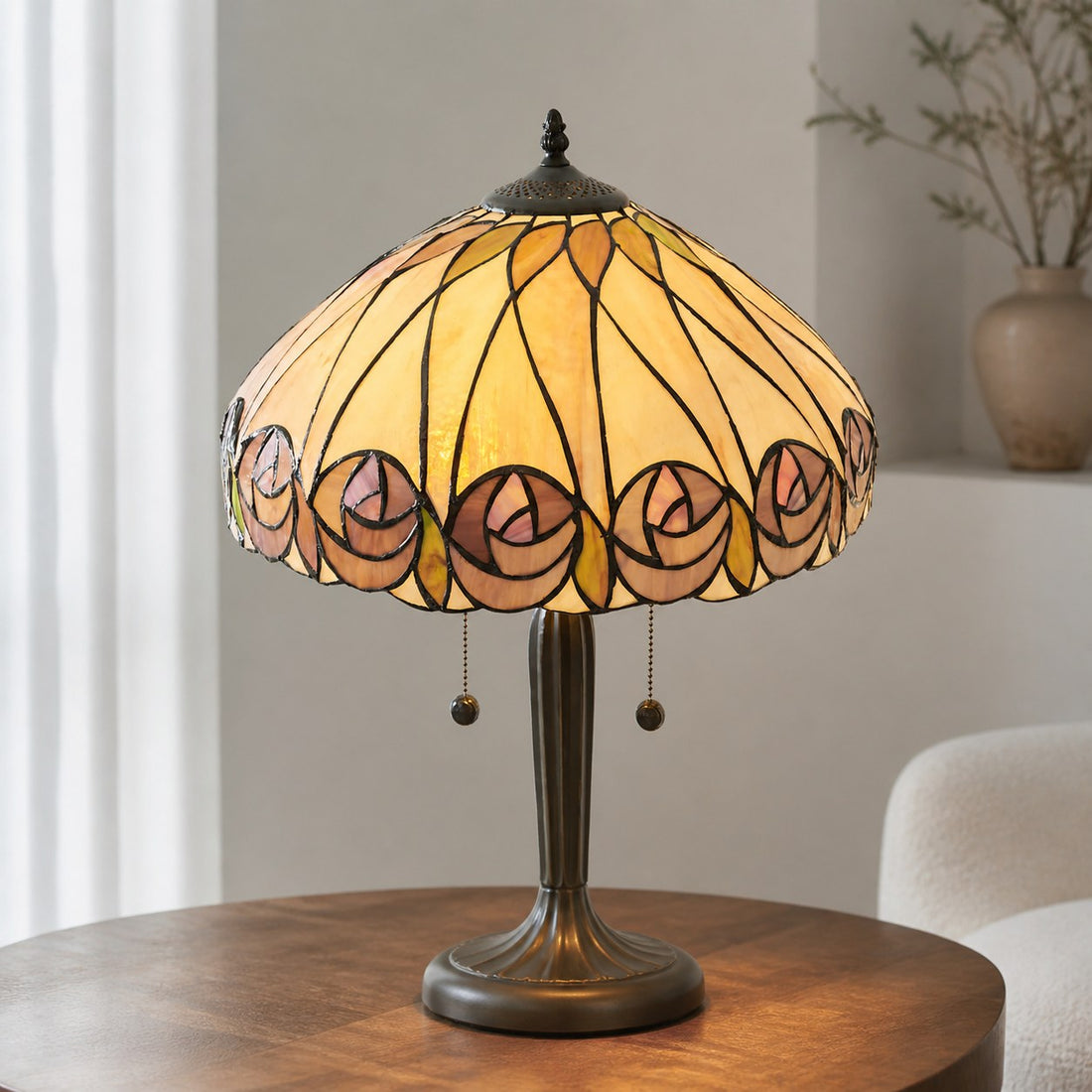 TF Hutchinson Art-Glass Tiffany Style Table Lamp – Handcrafted Design for Home and Office