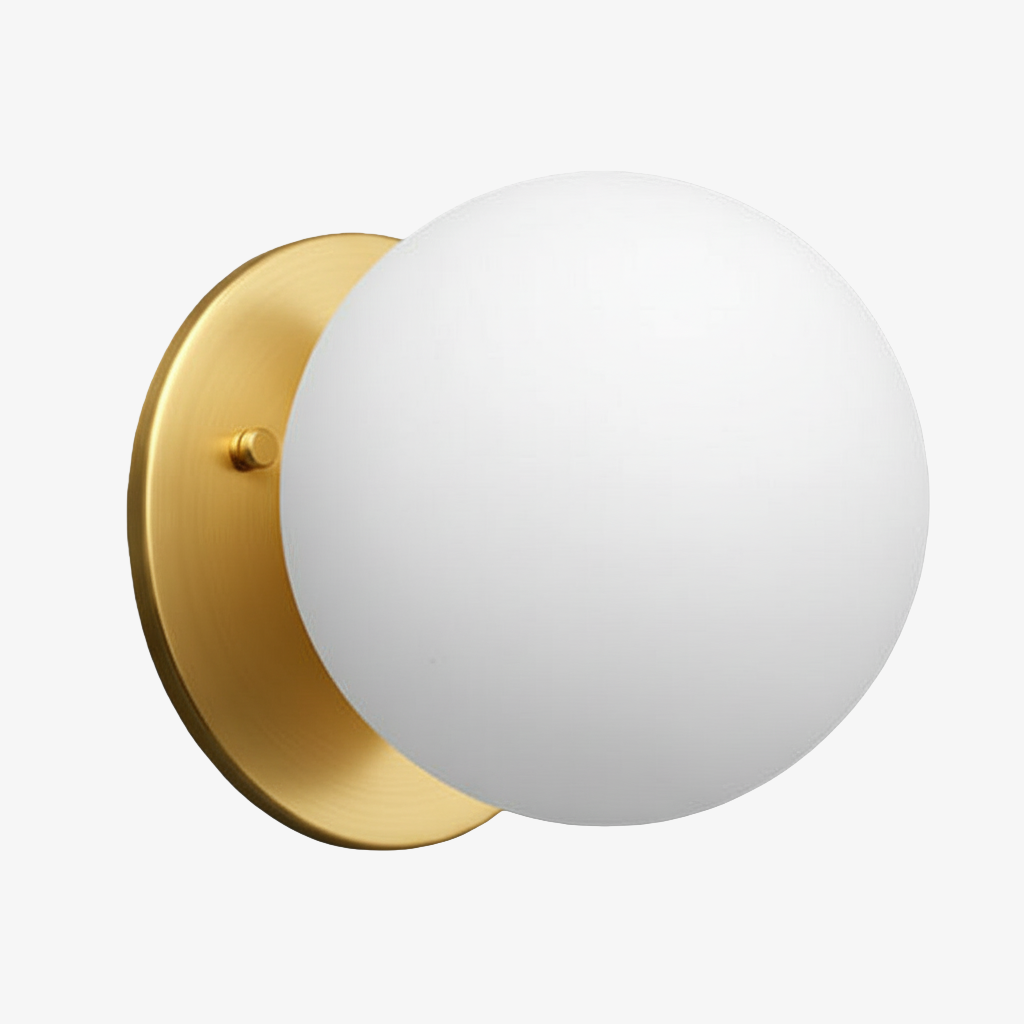 Glorica Glass Brass Wall Sconce - Frosted Globe Classic Light For Warm Ambiance