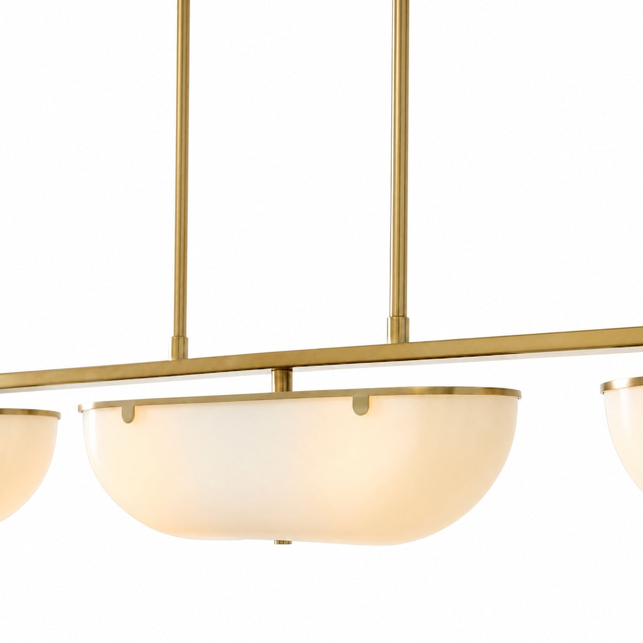 Ferosa Boat-Shaped Lampshade Linear Chandelier - Antique Brass with Milk Glass