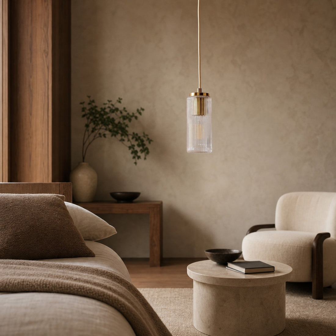Rivora Fluted Glass Pendant Light – Modern Ribbed Shade