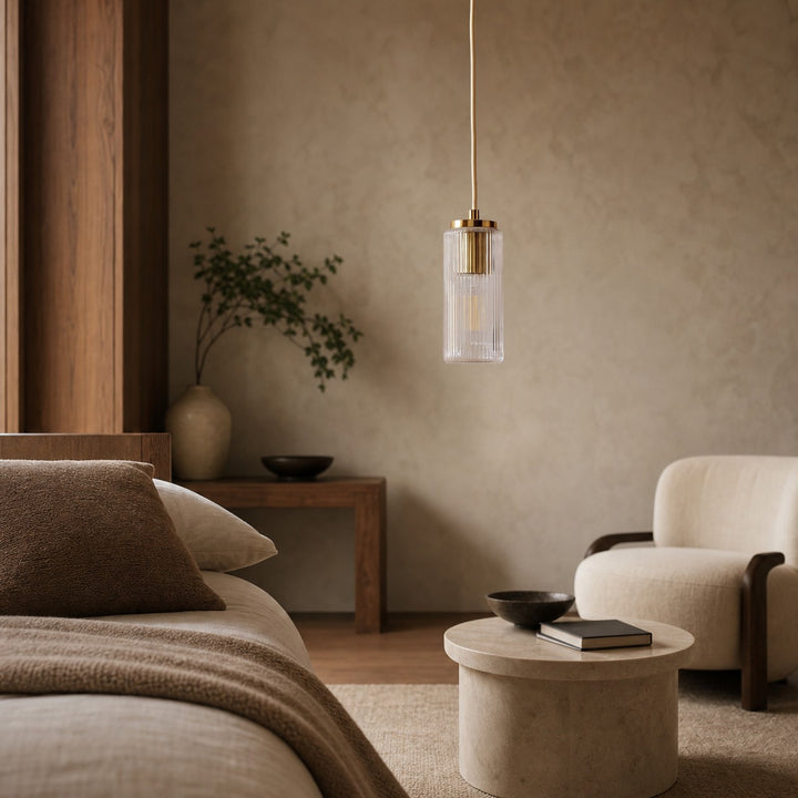 Rivora Fluted Glass Pendant Light – Modern Ribbed Shade