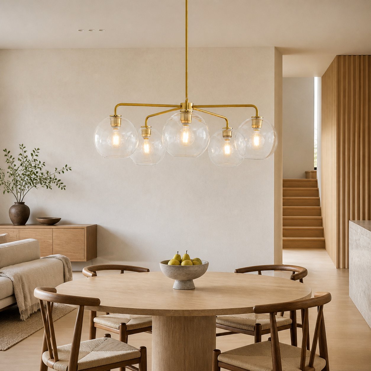 Selvion Elegant 5-Light Globe Chandelier – Modern Glass Pendant Lighting Fixture