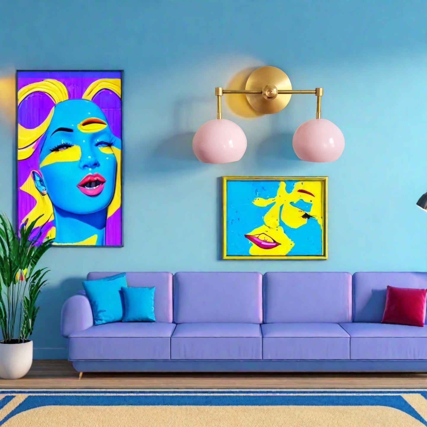 Doll Pink Wall Sconce - Double Head Globe-shaped Bath Wall Light