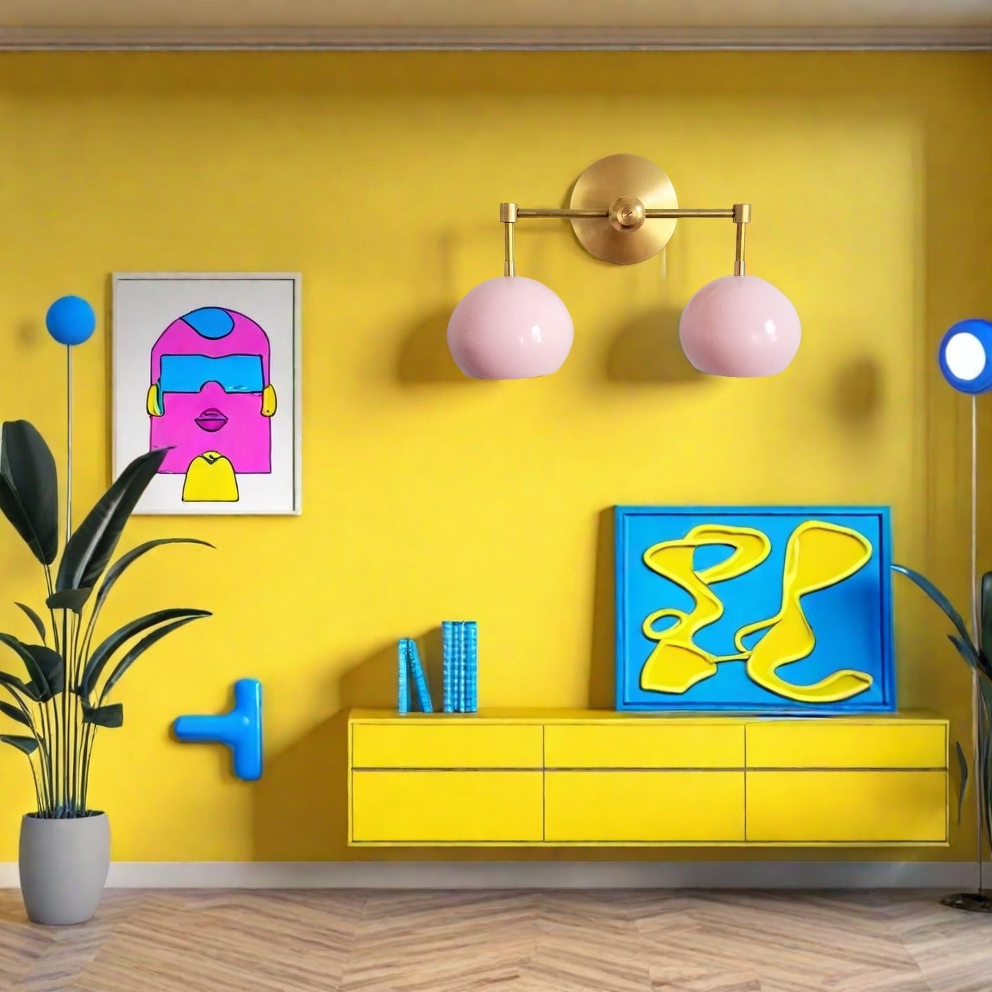 Doll Pink Wall Sconce - Double Head Globe-shaped Bath Wall Light