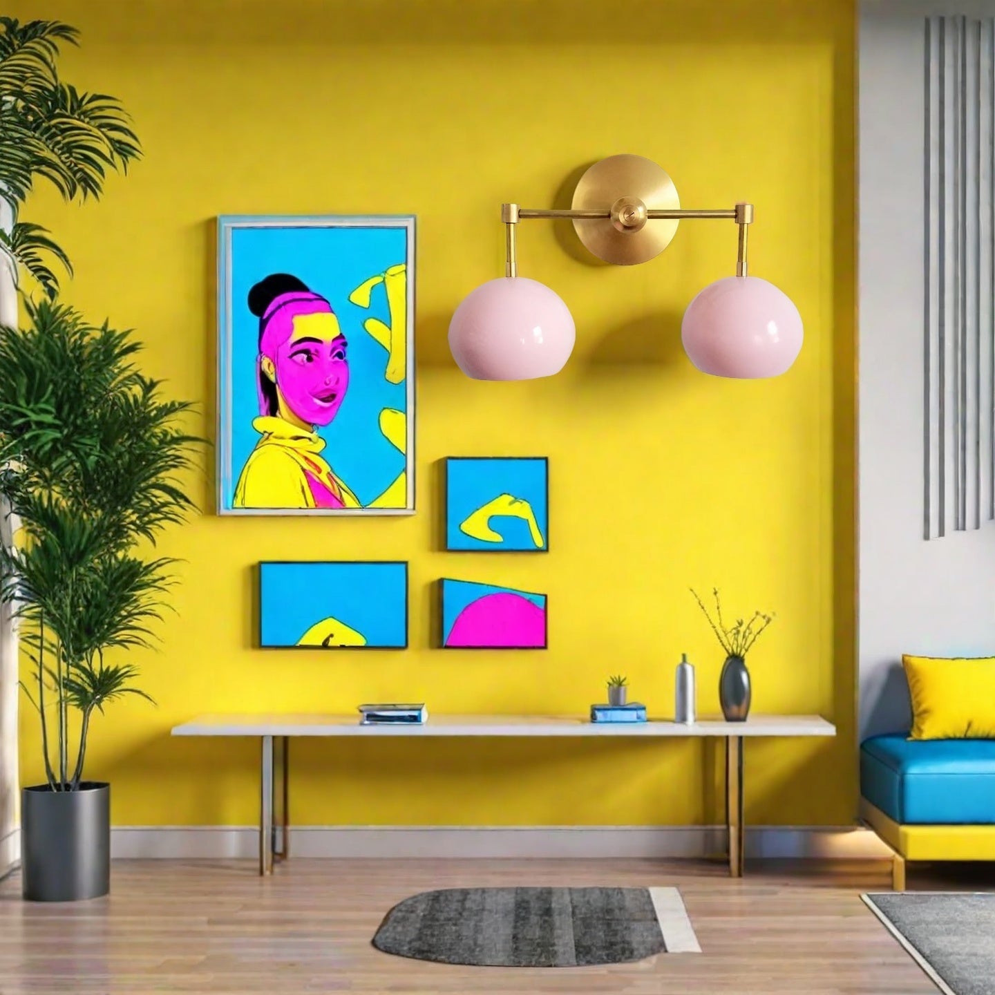 Doll Pink Wall Sconce - Double Head Globe-shaped Bath Wall Light