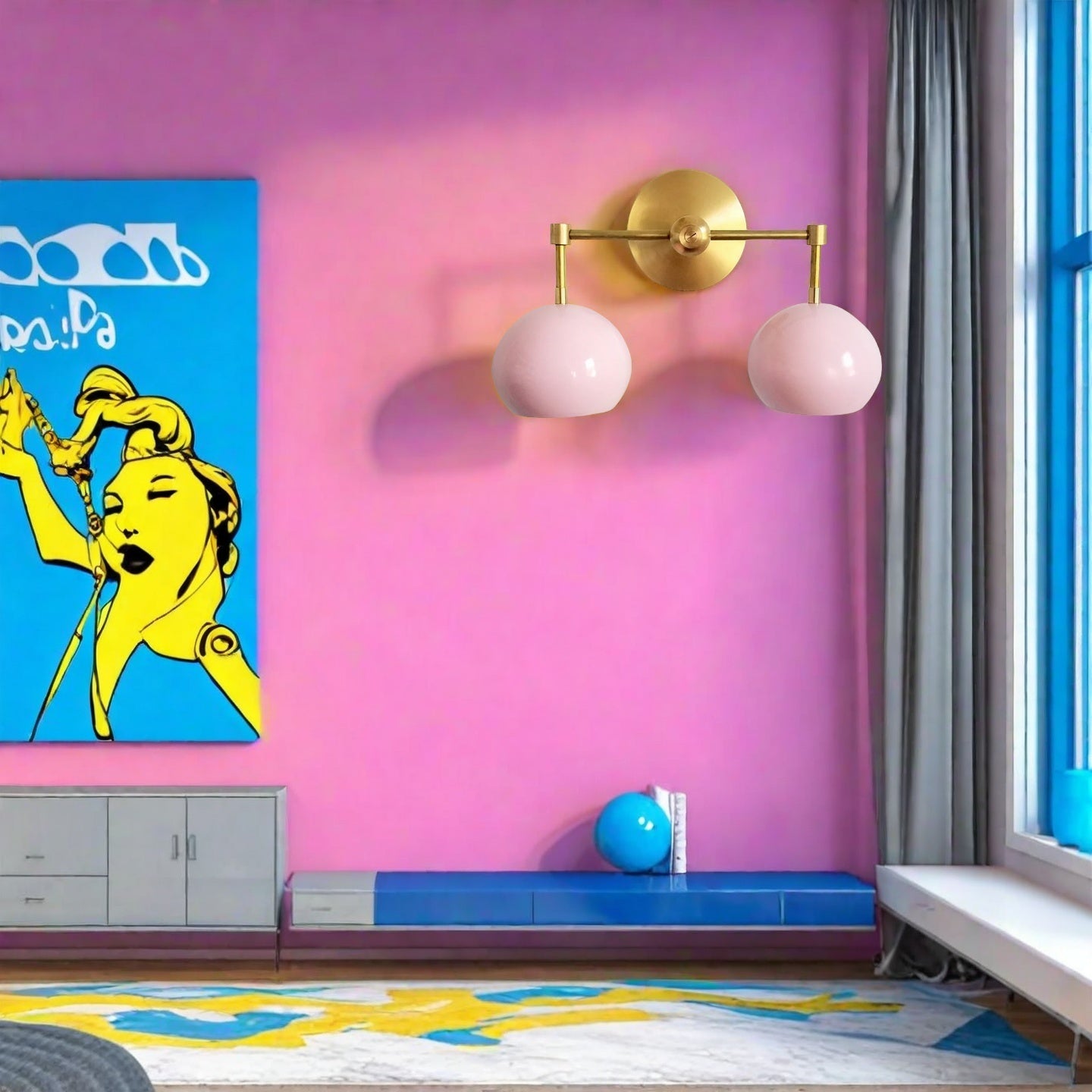 Doll Pink Wall Sconce - Double Head Globe-shaped Bath Wall Light