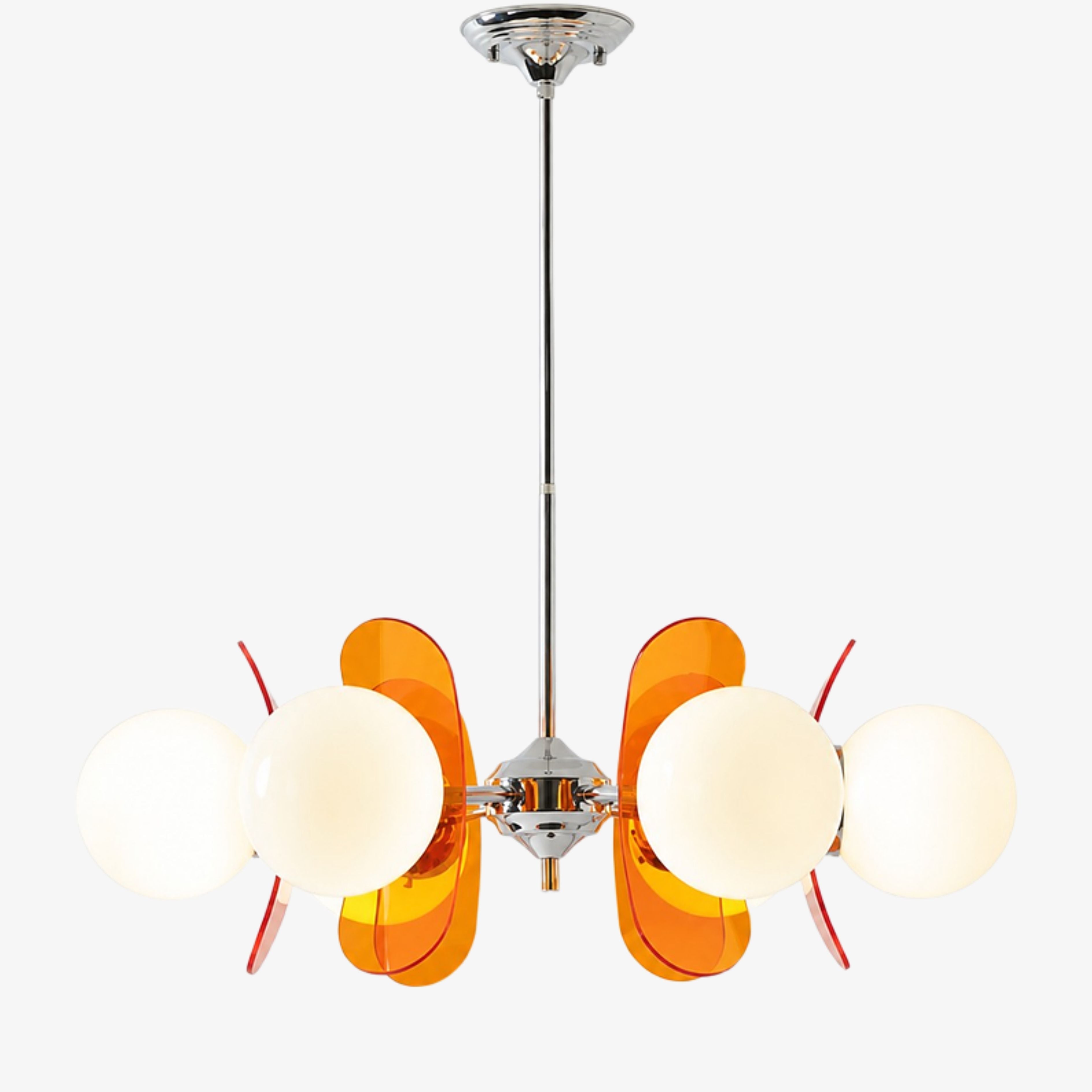 Luma six-head Orange acrylic petal chandelier