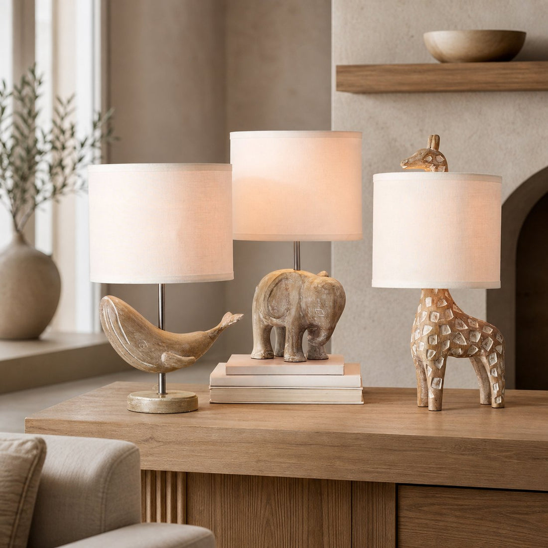 Carved Wood Animal Table Lamp