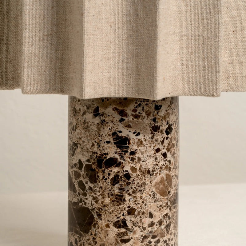 Cavilon Table Lamp with Fan-Shaped Linen Shade - Stone Finishes Suitable for Living Rooms