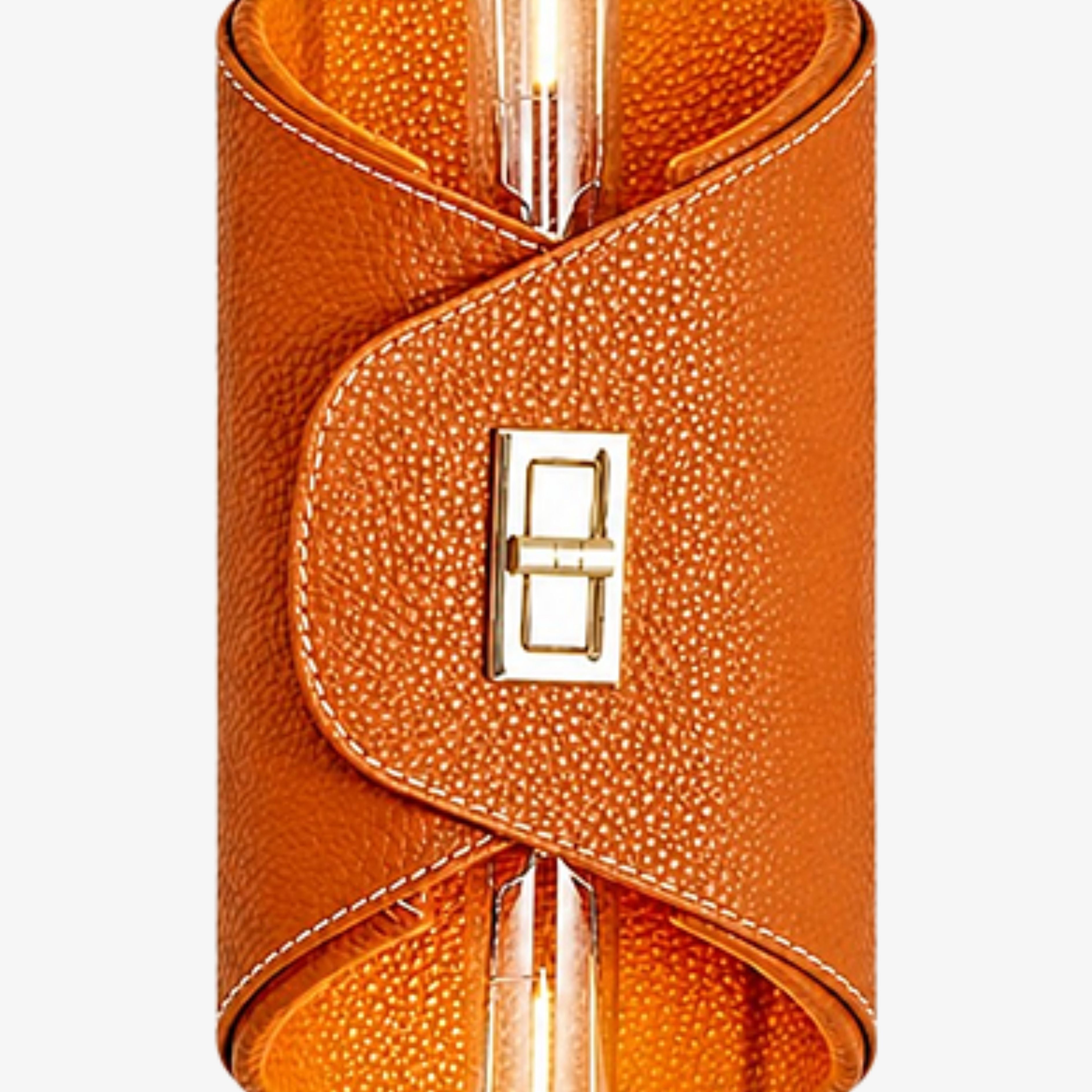 Orange leather texture and gold clasp detail