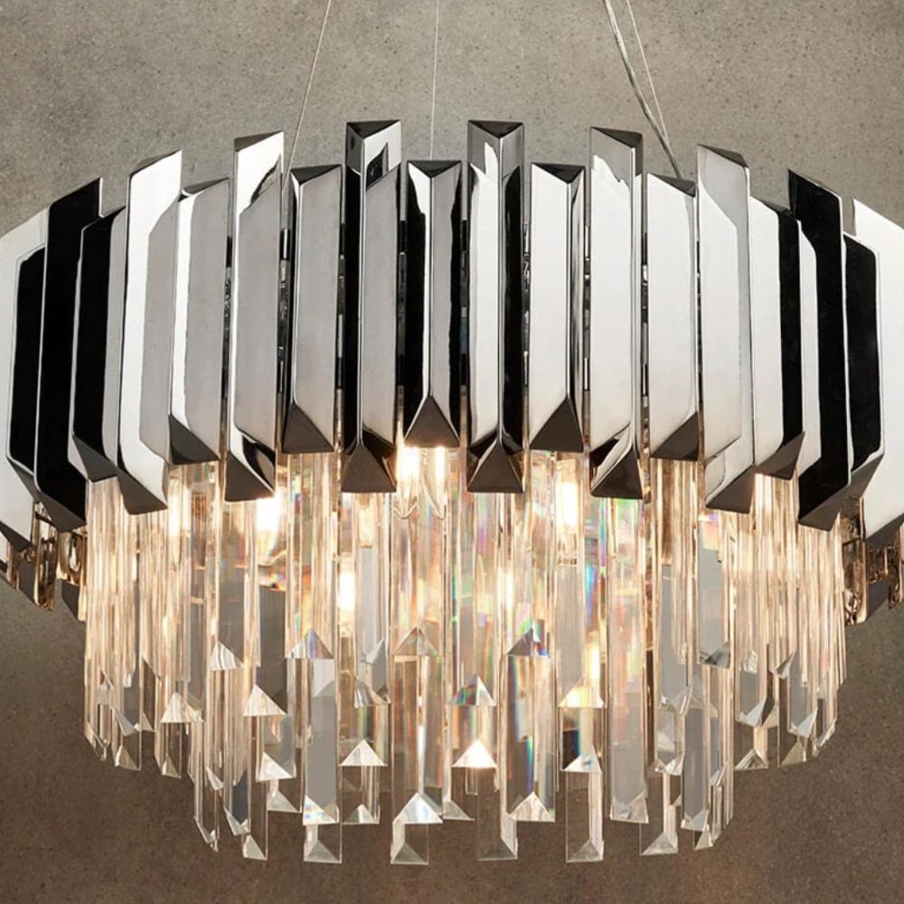 Virelia Contemporary Crystal Pendant Light – Layered Crystal Shade Ceiling Fixture for Dining or Living Room