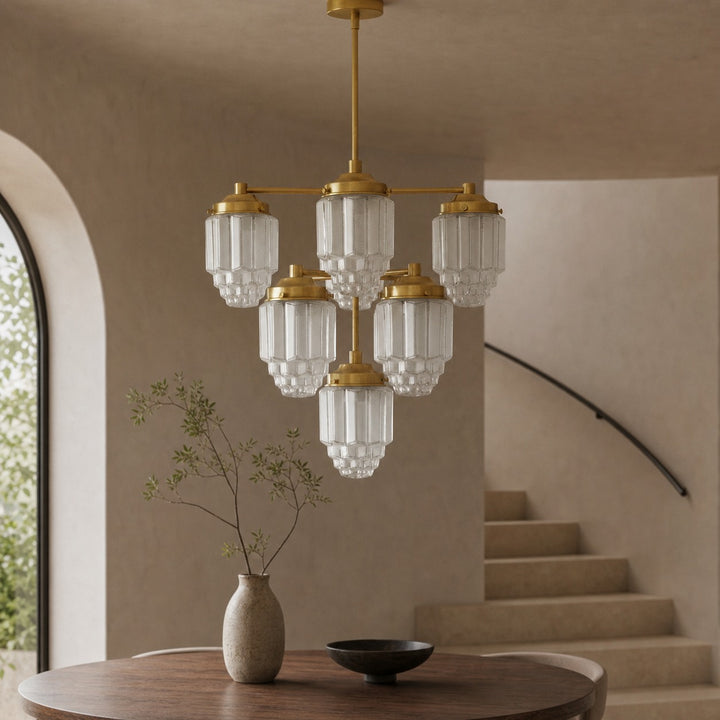 Tierlux Glass Textured Brass Chandelier – Timeless Lighting with Style