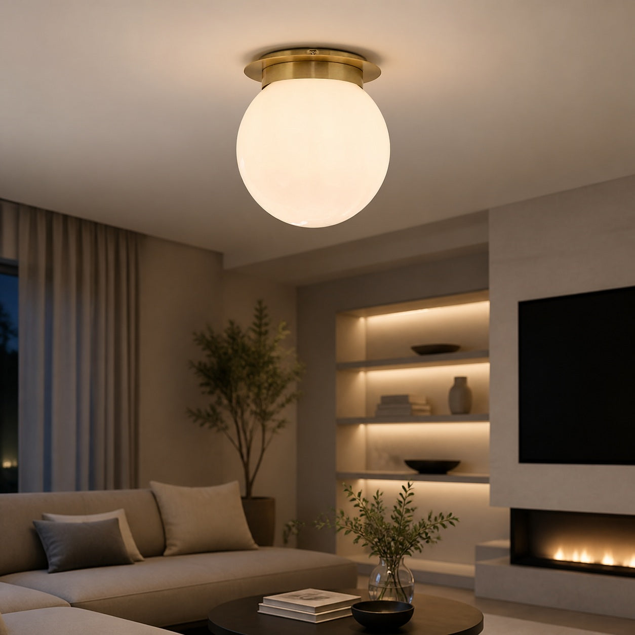 Rivolence Flush Mount Ceiling Fixture - Minimal Globe Brass Lighting