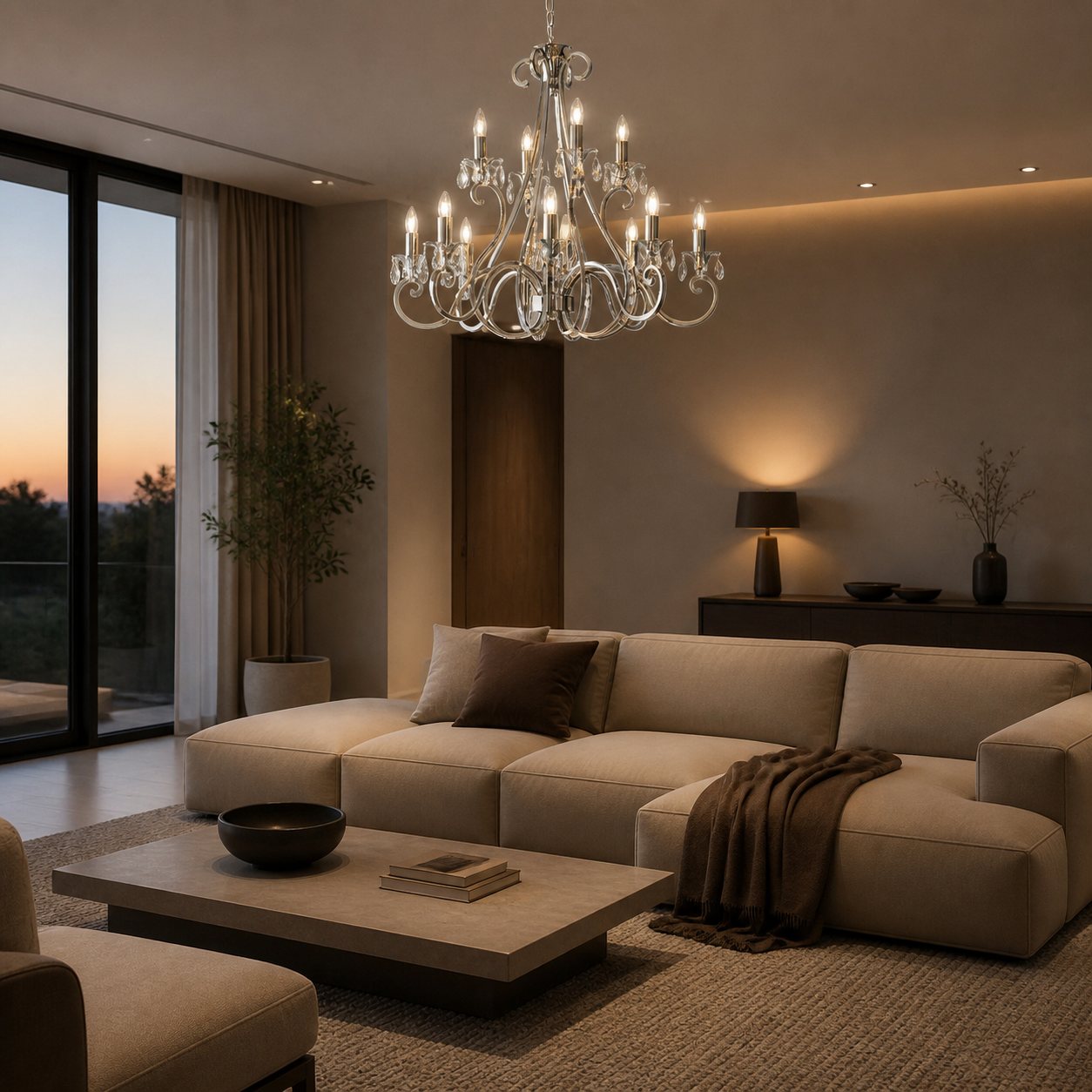 Talonis Crystal Chandelier - Traditional Candle-Style Brass and Nickel for Living Room and Dining Room