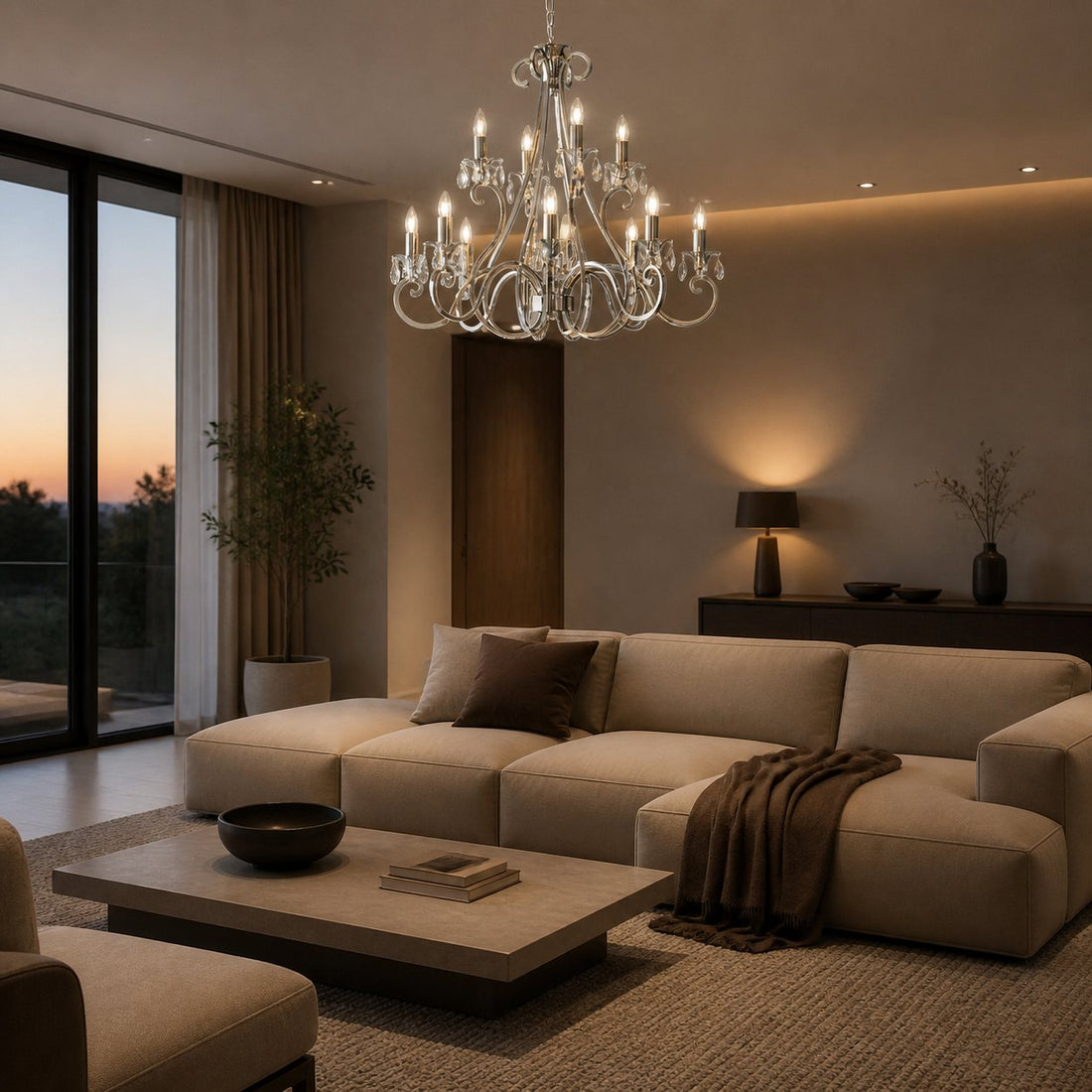 Talonis Crystal Chandelier - Traditional Candle-Style Brass and Nickel for Living Room and Dining Room