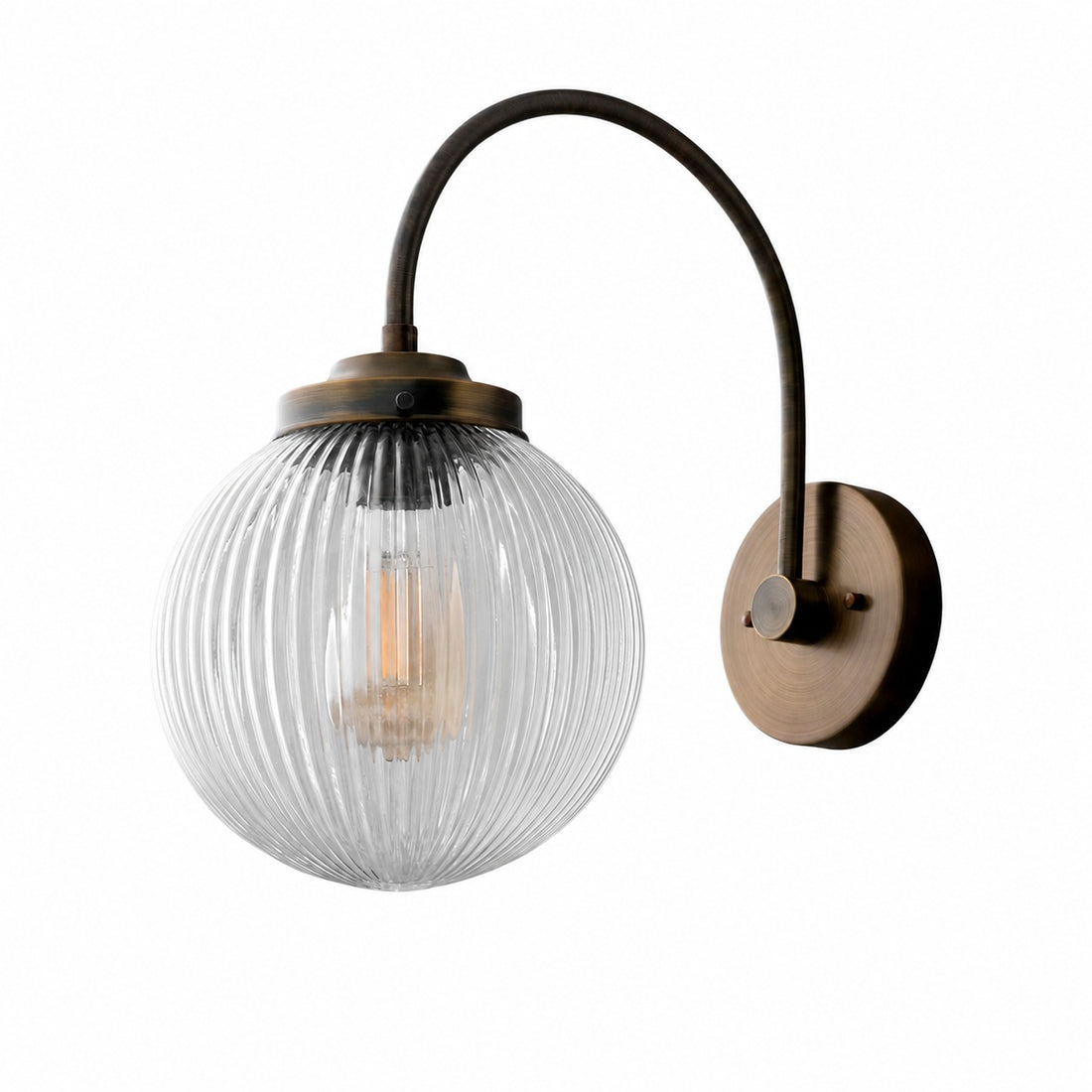 Glorica Glass Aged Brass Wall Sconce - Ribbed Glass Shade Industrial Style Lighting
