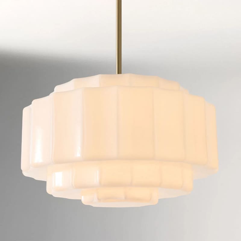 Tiered Milk Pendant Light - Antique Brass Glass Light Fixture