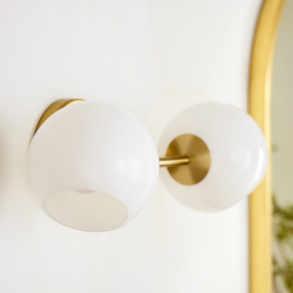 White Staggered Globe Glass Sconce - Double Head Vanity Wall Light