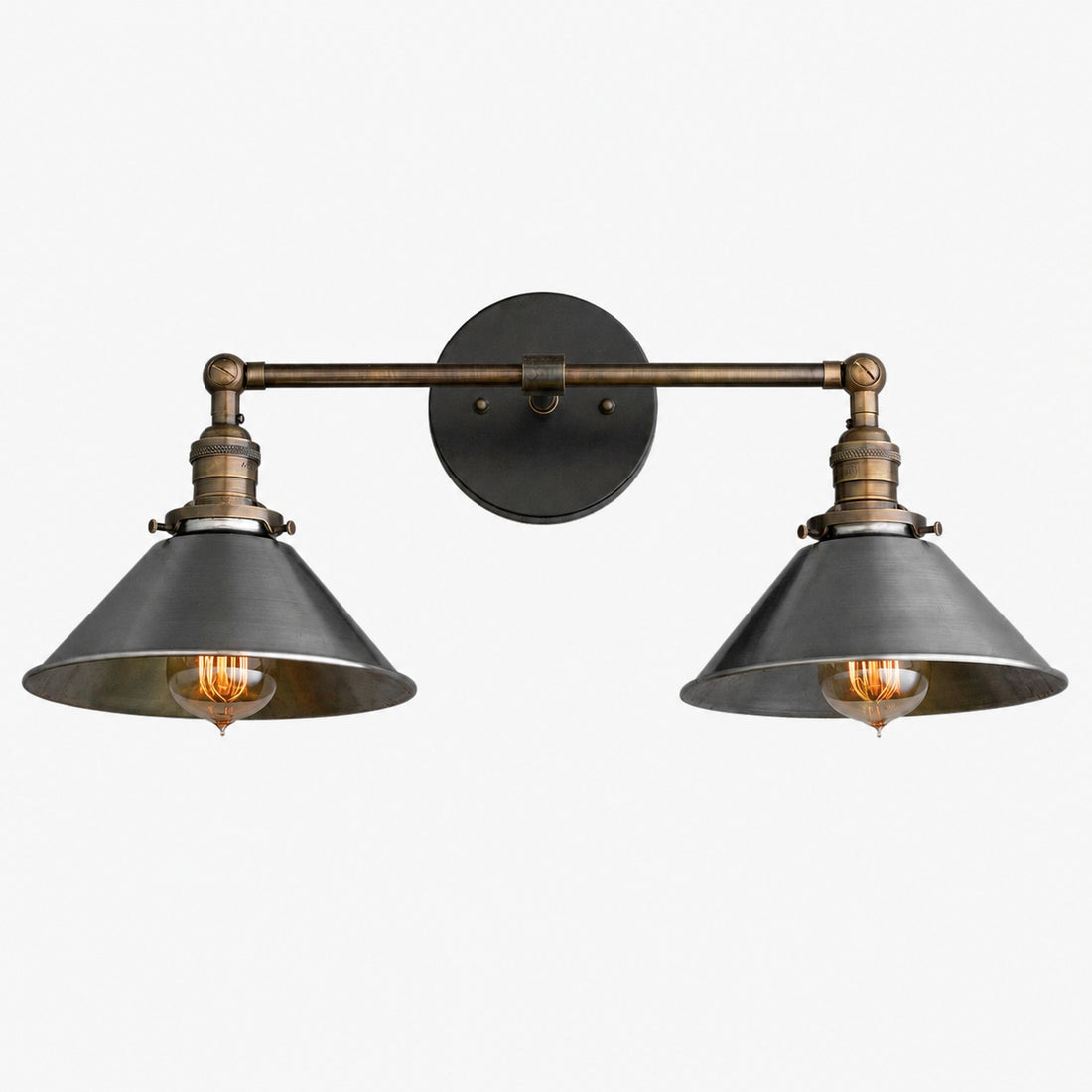 Conique Metal Industrial Wall Sconce with Dual Cone Shades - Vintage Metal Finish