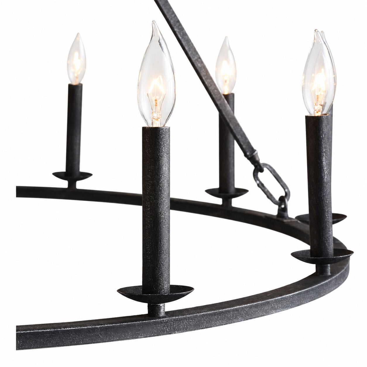 Rowan Modern Wagon Wheel Round Chandelier - Industrial Farmhouse Iron Lighting Fixture