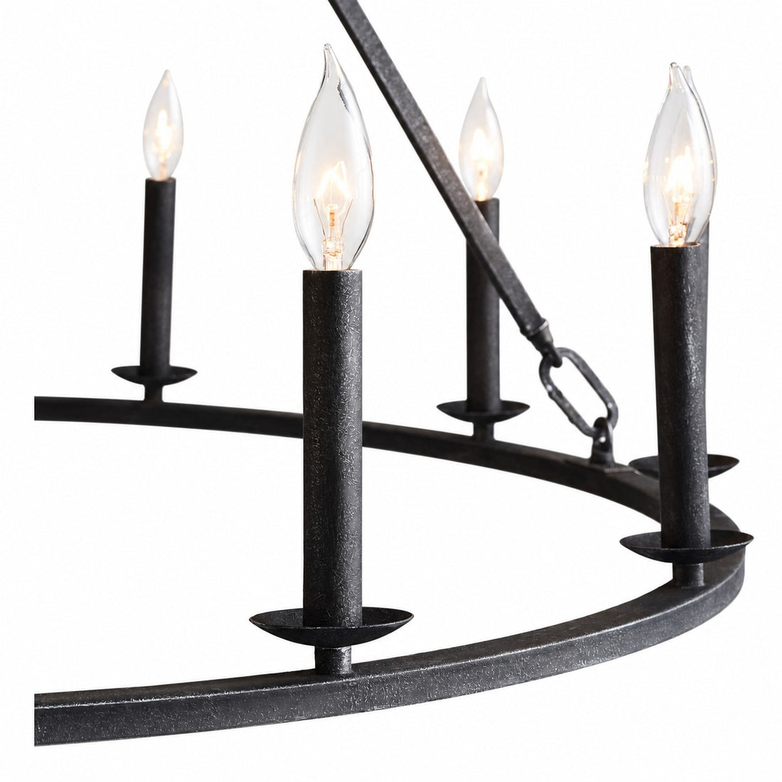 Rowan Modern Wagon Wheel Round Chandelier - Industrial Farmhouse Iron Lighting Fixture